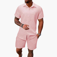 Herren Zweiteiler Set aus Baumwollmix mit Jacquardstruktur in Rosa
