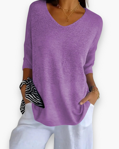 Damen Bequemes V-Ausschnitt Top | Vielseitig und Stilvoll in Violett