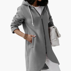 Langer Hoodie mit Reißverschluss für Damen in Grau