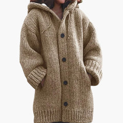 Langer Kapuzen Cardigan für Damen in Khaki