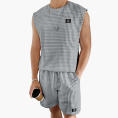 Herren Lounge Set mit ärmellosem Top und Waffelstruktur in Spacegrau