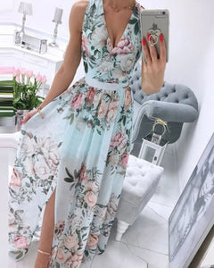 Julia® | Ärmelloses Strandkleid für Damen mit tiefem V-Ausschnitt in Chiffon Blau