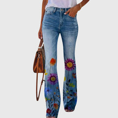 Nicole | Damen Blumen Bedruckte Enge Jeans in Rote Blume