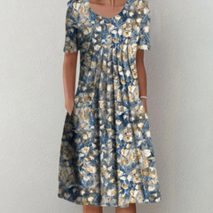 Damen Verspieltes Bedrucktes Kleid | Midi in Blau 3