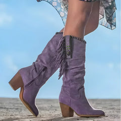 Boho Western Cowboystiefel für Damen | Wadenlang in Lila