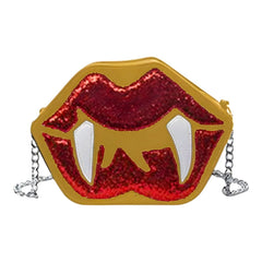 Alina Gothic Halloween Schultertasche – Lips & Zähne Design mit verstellbarem Träger in Gold