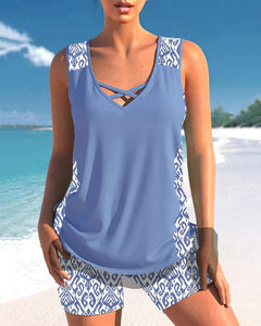 Lila® | Tankini mit Tribal-Print und gekreuzten Details in Blau