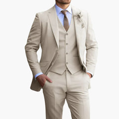 Herren Anzug Dreiteiler mit Weste und schmaler Hose in Beige