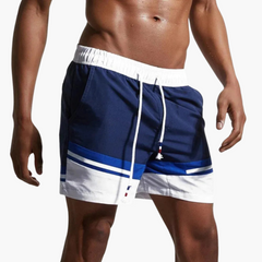 Gestreifte Badeshorts - Herren Schwimmshorts mit Kordelzug in Dunkelblau