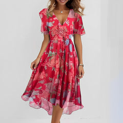 Valerie - V-Ausschnitt-Chiffonkleid für Damen in Rot