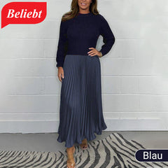MARIA | Elegante und stilvolle Faltenkleider mit Rundhalsausschnitt in Blau