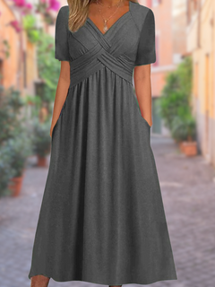 Crisscross Oberteil V-Ausschnitt Kleid für Damen in Grau