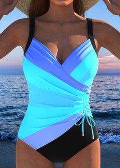 Marie | Eleganter Wickel-Badeanzug mit buntem Print in Blau