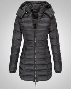 Ella | Damen Lange Kapuzen Winter Daunenjacke in Schwarz