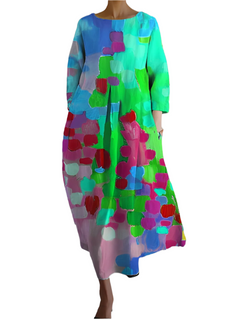 Camryn - Mehrfarbiges Sommerkleid mit V-Ausschnitt in Grün