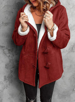 Damen Fleece Jacke mit Kapuze | Winter in Rot