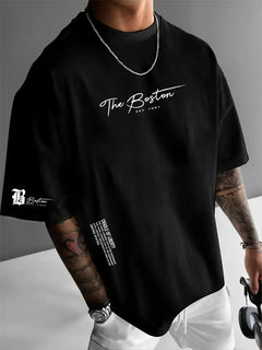 Ralph - Lässiges lockeres Kurzarm-T-Shirt für Herren mit Buchstabendruck in Schwarz
