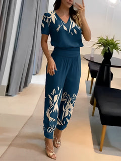 Monna - Lässiges und elegantes Set für Damen in Blau mit Muster 1