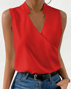 Damen Elegantes Ärmelloses Wickeloberteil | V-Ausschnitt Bluse in Rot