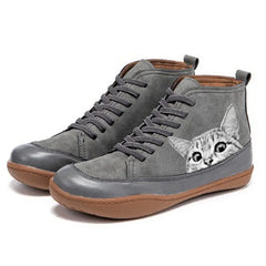 Fenna -  Leder-Stiefeletten Für Katzenliebhaber in Grau
