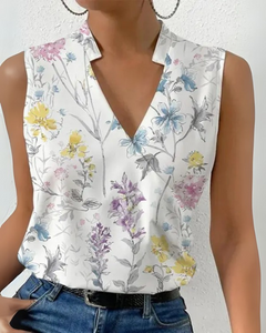 Damen Elegantes Ärmelloses Wickeloberteil | V-Ausschnitt Bluse in Blumen 2