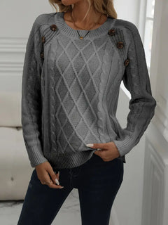 SOLIDER KABELSTRICKPULLOVER FÜR DAMEN | ELEGANTER WARMER STIL in Grau