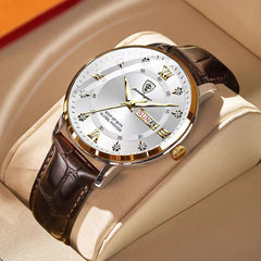 Wasserdichte Herrenarmbanduhr mit Leuchteffekt in Goldweiß