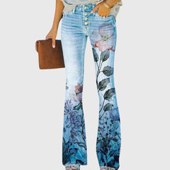 Nicole | Damen Blumen Bedruckte Enge Jeans in Blaue Blume