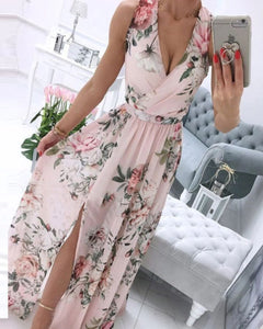 Julia® | Ärmelloses Strandkleid für Damen mit tiefem V-Ausschnitt in Chiffon Rosa