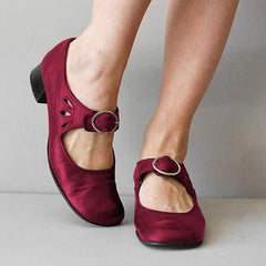 Fiona - Orthopädische Vintage-Schuhe mit runder Spitze in Rot