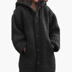 Langer Kapuzen Cardigan für Damen in Schwarz