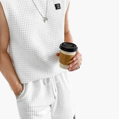 Herren Lounge Set mit ärmellosem Top und Waffelstruktur in Weiß