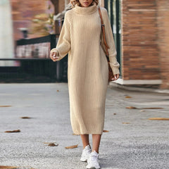 Dina | Langes Strickkleid Damen modern & stilvoll tragbar in Beige