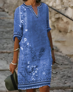 Lucia - Modisches Damenkleid mit V-Ausschnitt in Blau