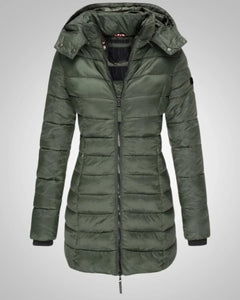 Ella | Damen Lange Kapuzen Winter Daunenjacke in Grün
