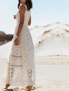 Eugenie - Boho-Maxikleid aus Spitze für Damen in Beige