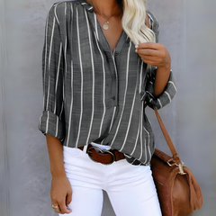 Emberlynn - Trendy gestreifte Damenbluse in Grau