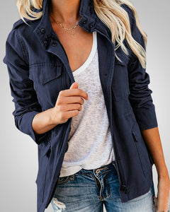 Adeline | Damen Lässiger Herbstjacke mit Taschen in Dunkelblau