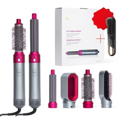 5-in-1-Stylingbürste für alle Haartypen – Trocknen, Glätten, Locken und Volumengeben mit anspruchsvollem Design und 5 austauschbaren Spitzen in Grau-Rosa