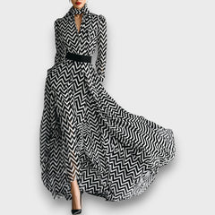 Zarielle – Maxi-Chiffonkleid mit Schwarz-Weiß-Muster in Schwarz