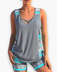 Damen Bauchweg Tankini | Stilvolles Oberteil für Strand und Pool in Grau