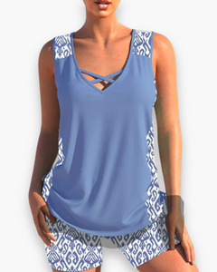 Damen Bauchweg Tankini | Stilvolles Oberteil für Strand und Pool in Blau