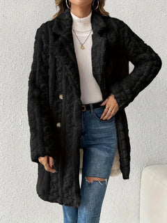 Elisa - Gemütlicher Teddy-Mantel in Schwarz