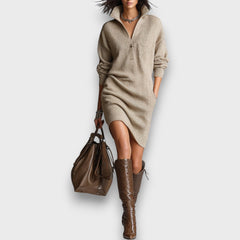 Malvie – Mini-Strickkleid mit V-Ausschnitt in Khaki