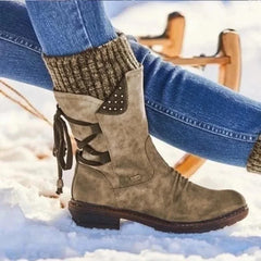 Stiefelette Damen Winter Komfort | Rutschfest Warm Gefüttert in Khaki