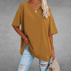 Mia | Damen Oversized V-Ausschnitt Hemd in Braun