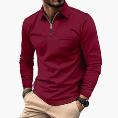 Herren-Polo mit langen Ärmeln im klassischen Stil mit Brusttasche, ideal für Arbeit und Freizeit in Bordeauxrot