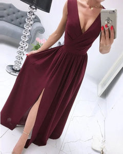 Julia® | Ärmelloses Strandkleid für Damen mit tiefem V-Ausschnitt in Kastanienbraun