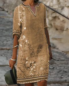 Lucia - Modisches Damenkleid mit V-Ausschnitt in Khaki