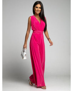 FlairFashion - Ärmelloser V‑Ausschnitt‑Jumpsuit in Rosa